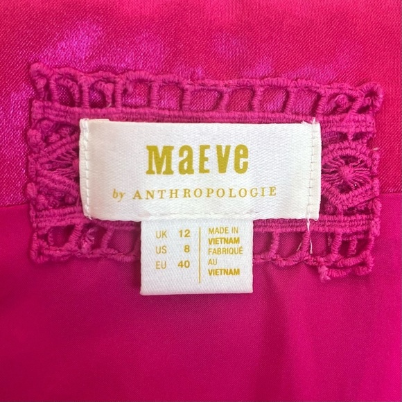 ANTHROPOLOGIE Maeve Pink Satin Mini Bow-Tie Pleated Fit & Flare Dress - Size 8 - Picture 5 of 16